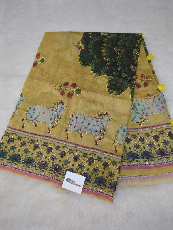 Soft Chanderi Kantha Work - yellow