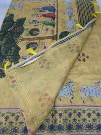 Soft Chanderi Kantha Work - yellow