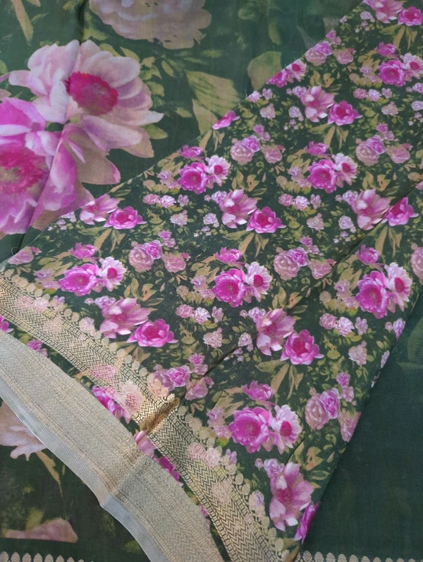 Pure Crepe With Digital  - Dark green