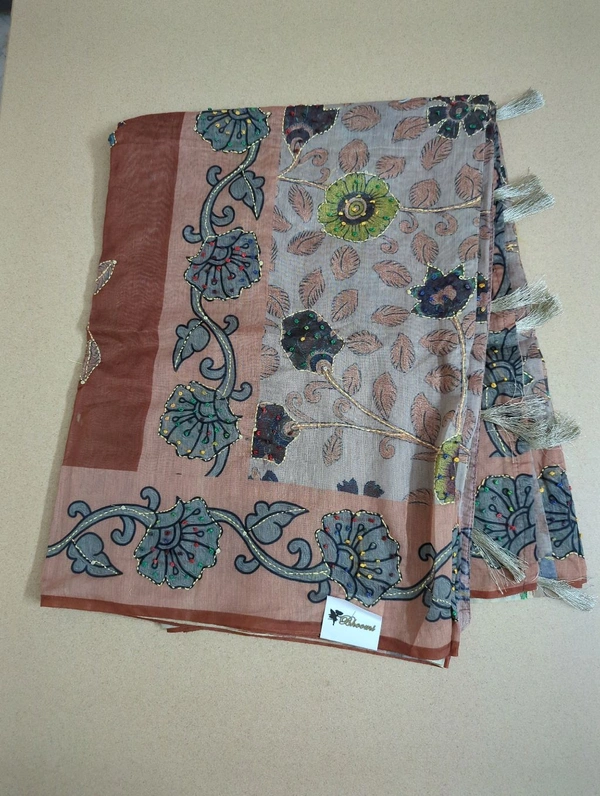 Soft Chanderi Kantha Work - Bone