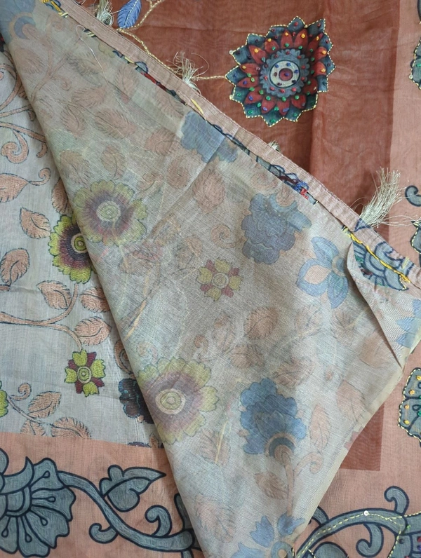 Soft Chanderi Kantha Work - Bone