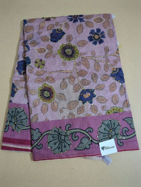 Soft Chanderi Kantha Work - Pink Lace
