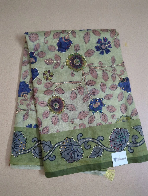 Soft Chanderi Kantha Work - green
