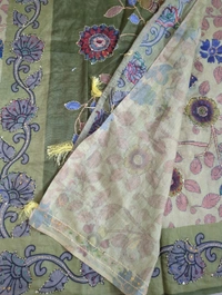 Soft Chanderi Kantha Work - green