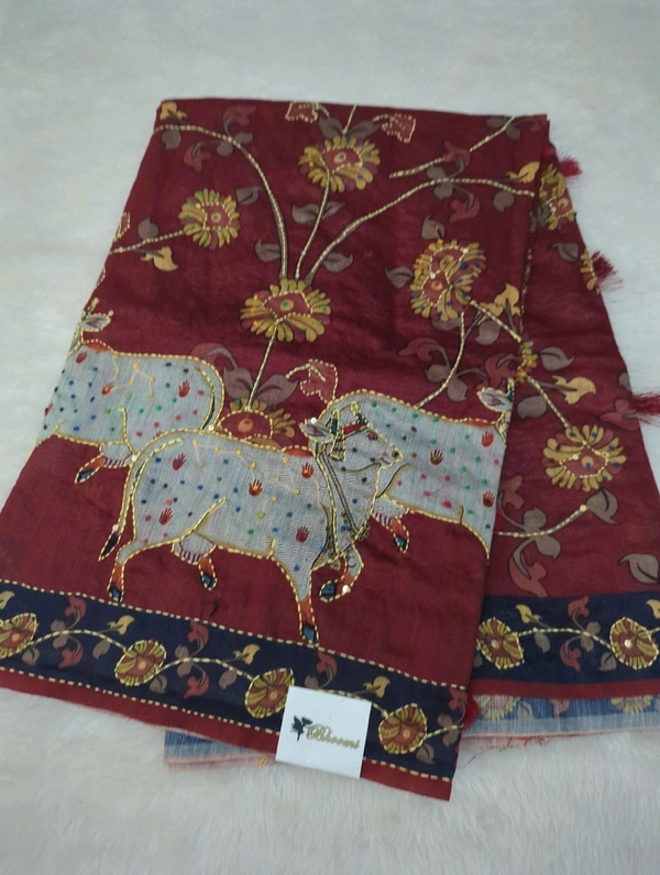 Soft Chanderi Kantha Work - Maroon