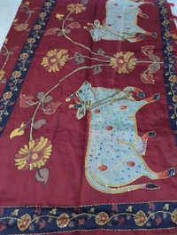 Soft Chanderi Kantha Work - Maroon