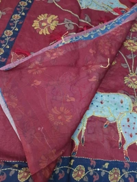 Soft Chanderi Kantha Work - Maroon