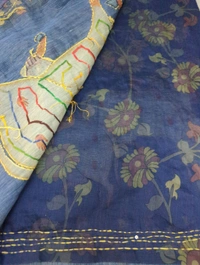 Soft Chanderi Kantha Work - Dark Blue