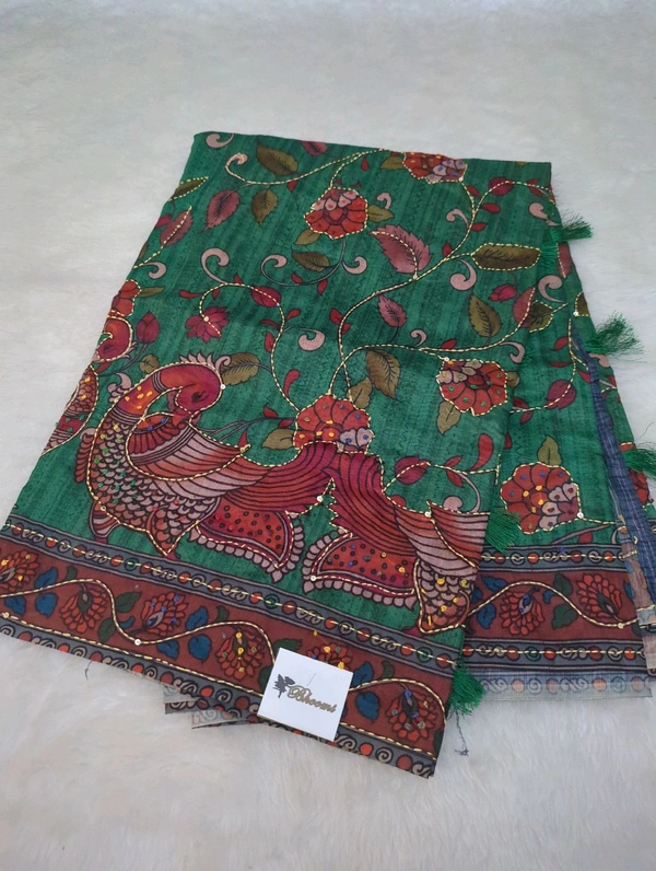 Soft Chanderi Kantha Work - green