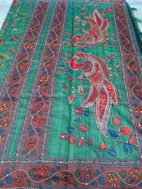 Soft Chanderi Kantha Work - green