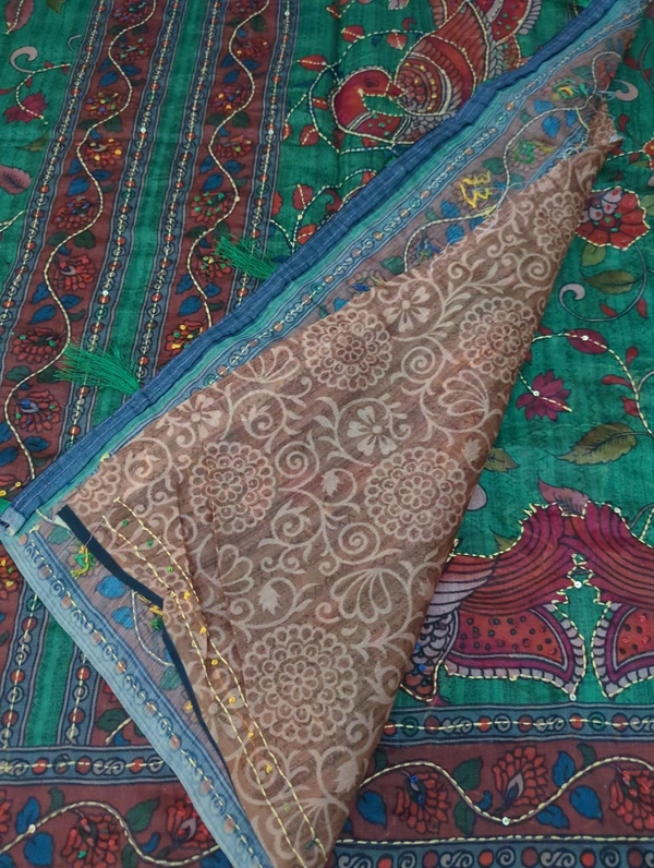 Soft Chanderi Kantha Work - green