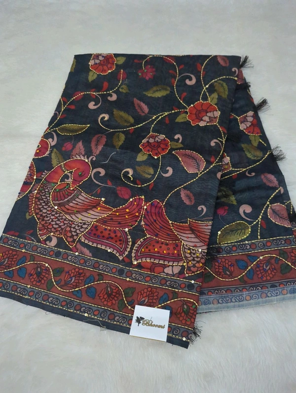 Soft Chanderi Kantha Work - black