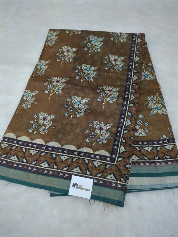 Soft Chanderi Kantha Work - Olive