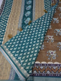 Soft Chanderi Kantha Work - Olive