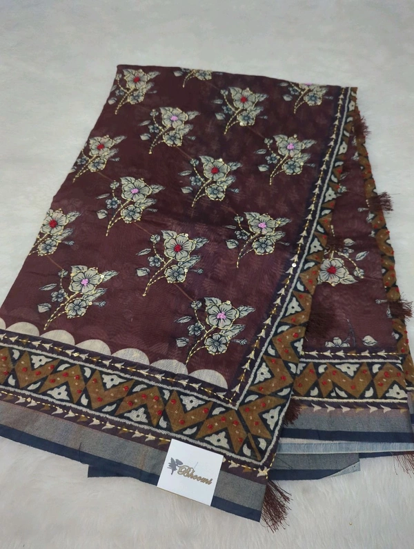 Soft Chanderi Kantha Work - Morocco Brown