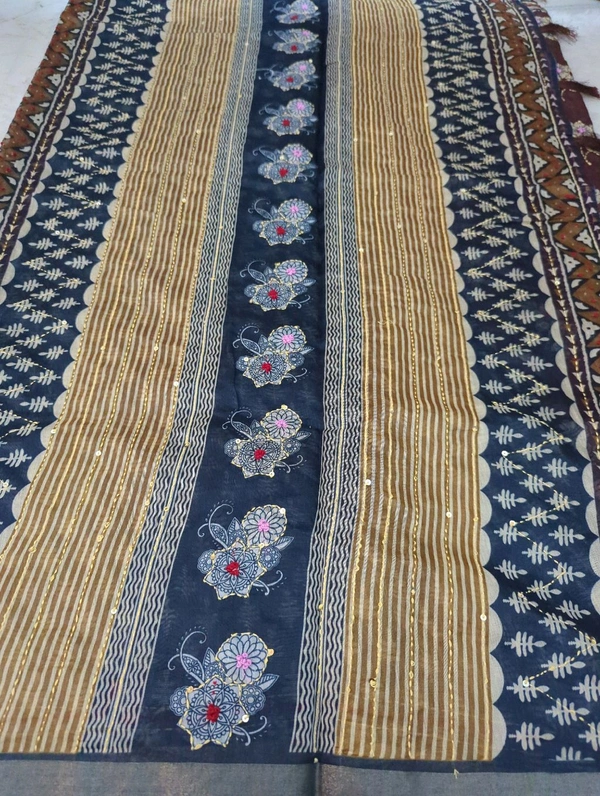 Soft Chanderi Kantha Work - Morocco Brown