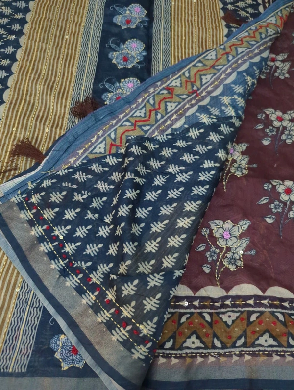 Soft Chanderi Kantha Work - Morocco Brown