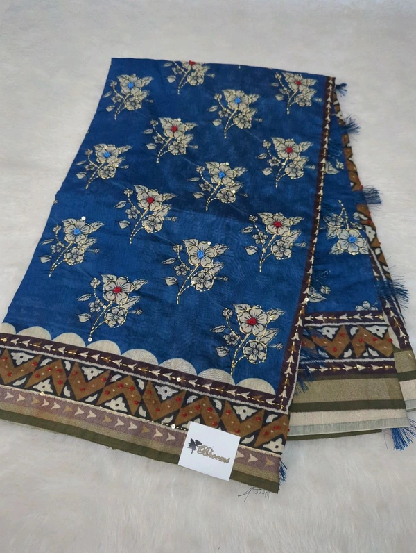 Soft Chanderi Kantha Work - Blue
