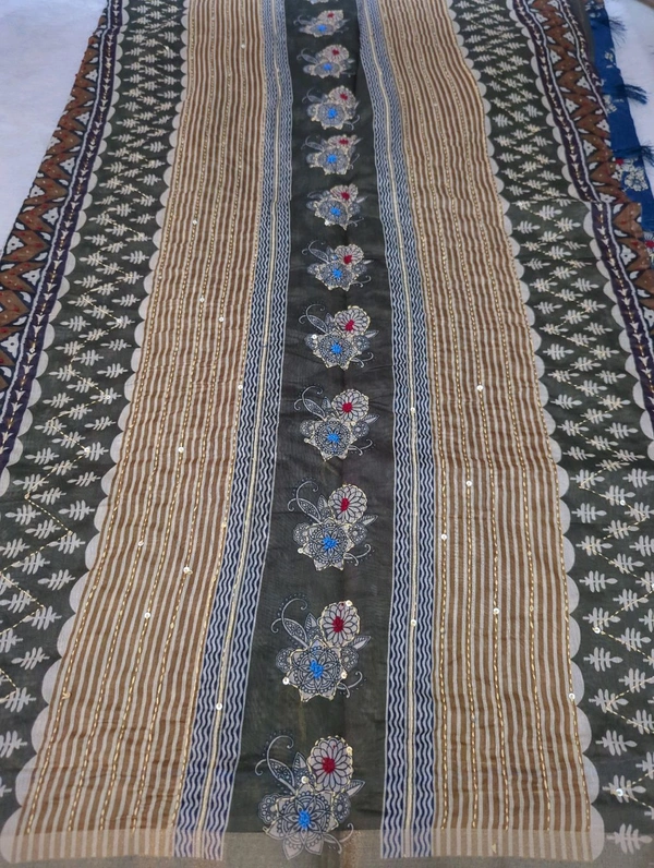 Soft Chanderi Kantha Work - Blue