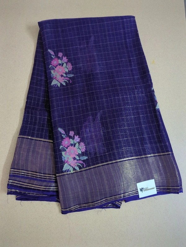 Pure Kora Aarani Silk Embroidery  - Pigment Indigo