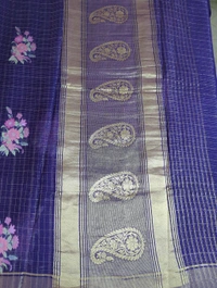Pure Kora Aarani Silk Embroidery  - Pigment Indigo