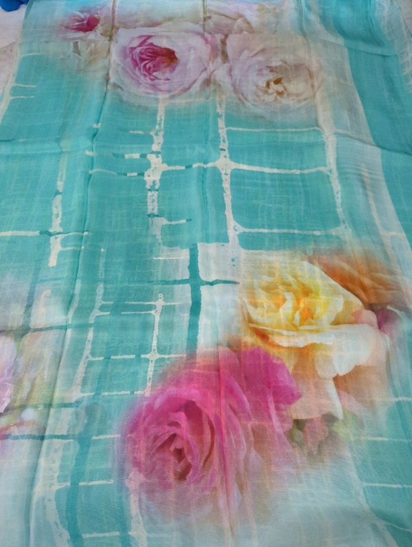 Pure Crepe With Digital  - sky blue