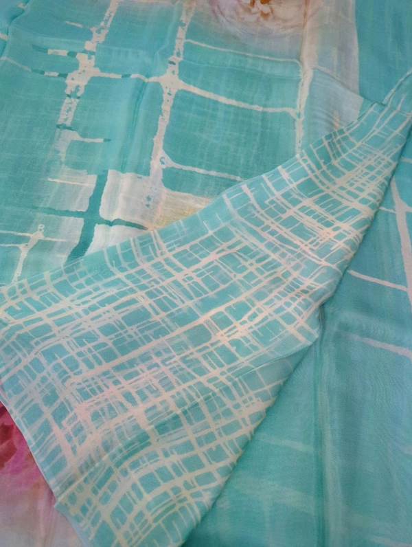 Pure Crepe With Digital  - sky blue