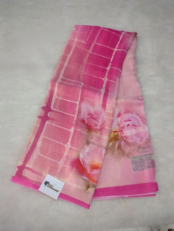 Pure Crepe With Digital  - Pink Lace