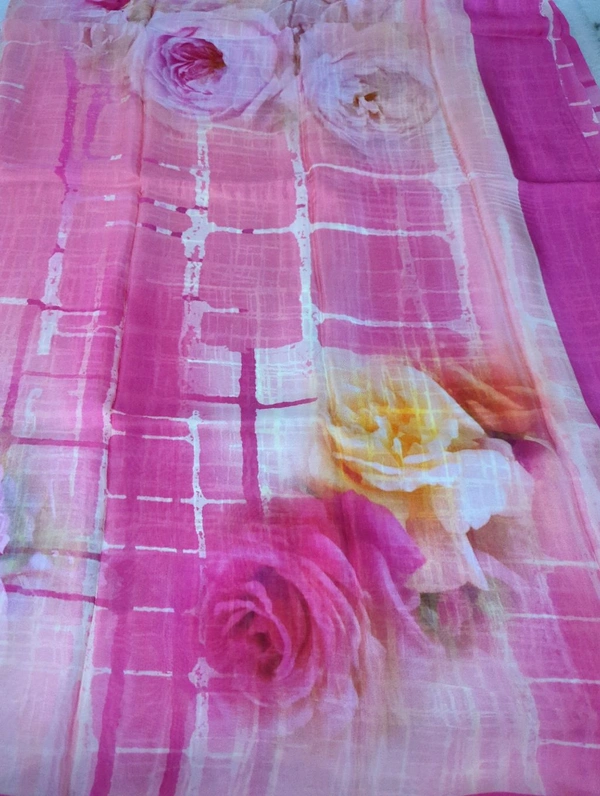 Pure Crepe With Digital  - Pink Lace