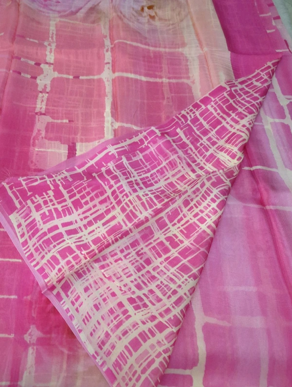 Pure Crepe With Digital  - Pink Lace