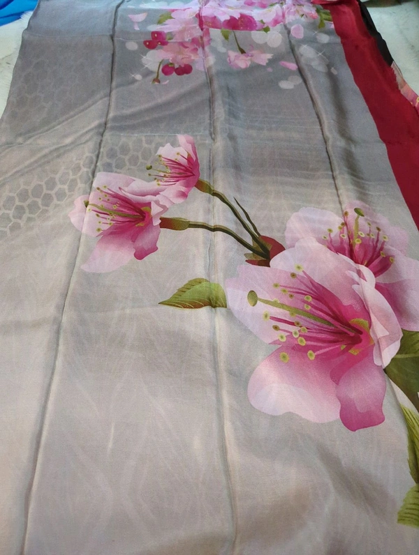 Pure Crepe With Digital  - Silver and Red