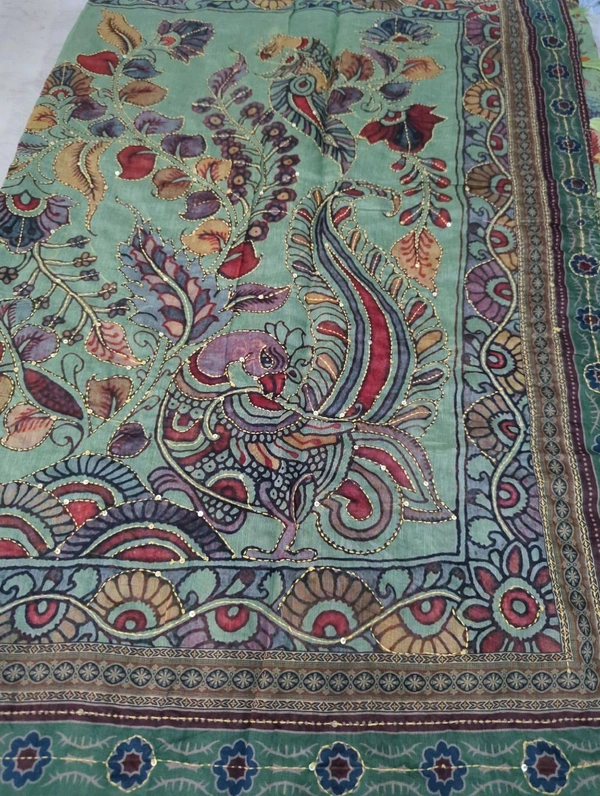 Chanderi Tusser  - Mint Green