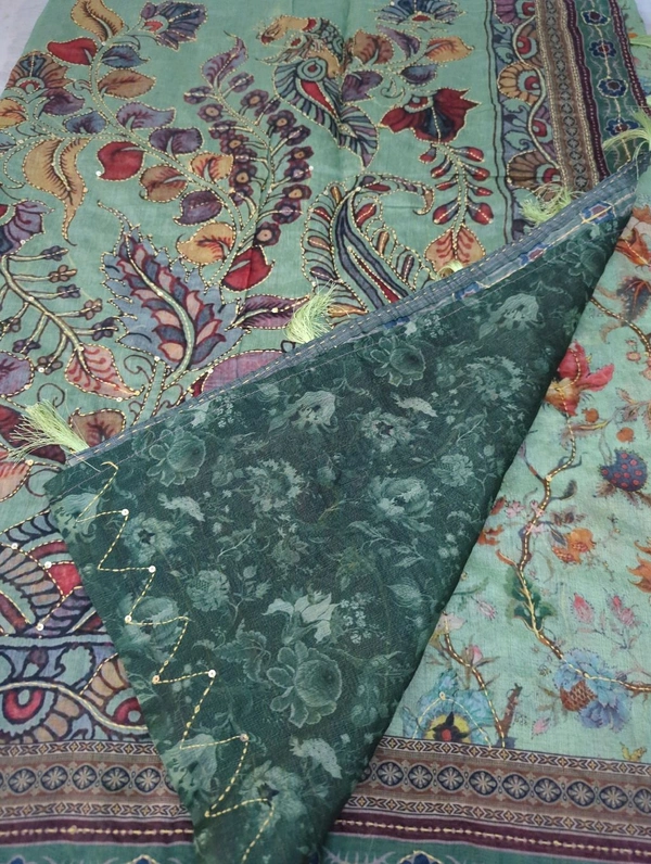 Chanderi Tusser  - Mint Green