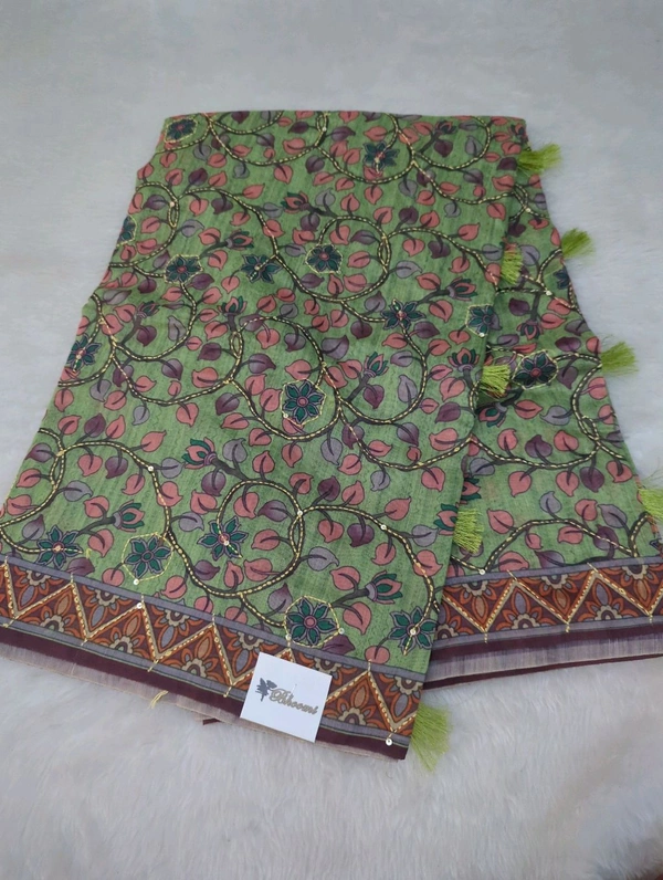 Chanderi Tusser  - Snowy Mint