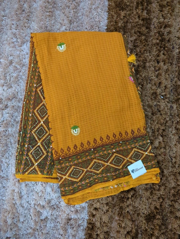 Mul Cotton With Handwork Blockprint - Web Orange