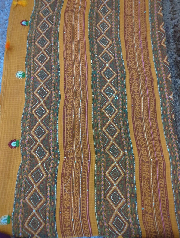 Mul Cotton With Handwork Blockprint - Web Orange