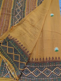 Mul Cotton With Handwork Blockprint - Web Orange