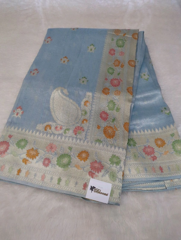 Pure Tissue Tusser Weaving  - sky blue