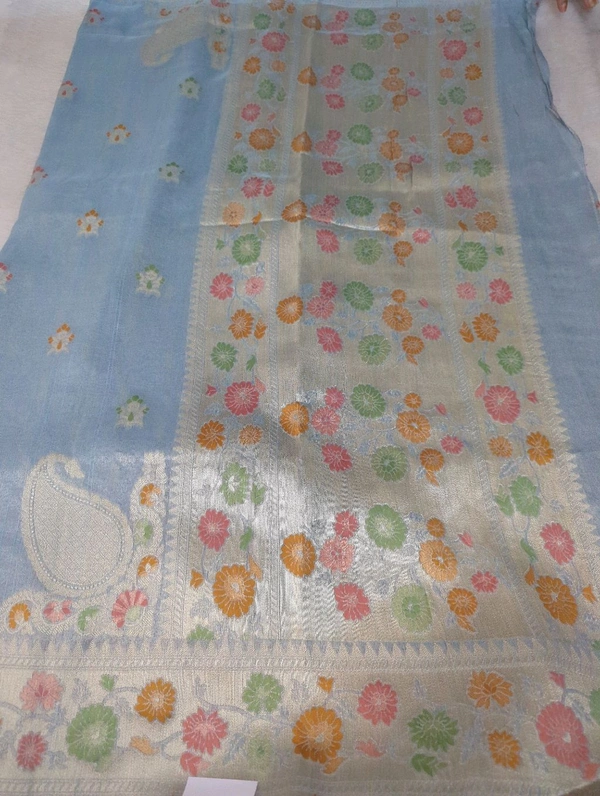 Pure Tissue Tusser Weaving  - sky blue