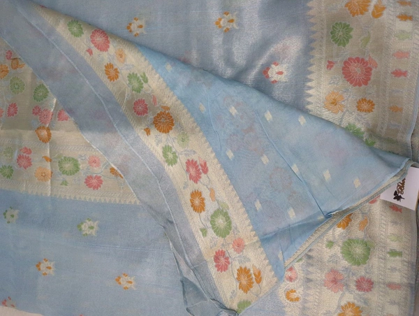 Pure Tissue Tusser Weaving  - sky blue