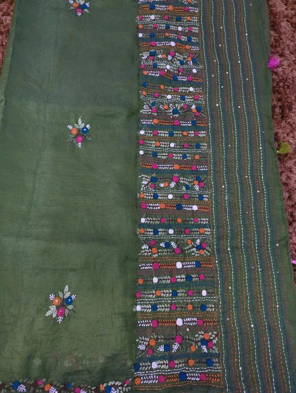 Tusser Crush Handwork  - green