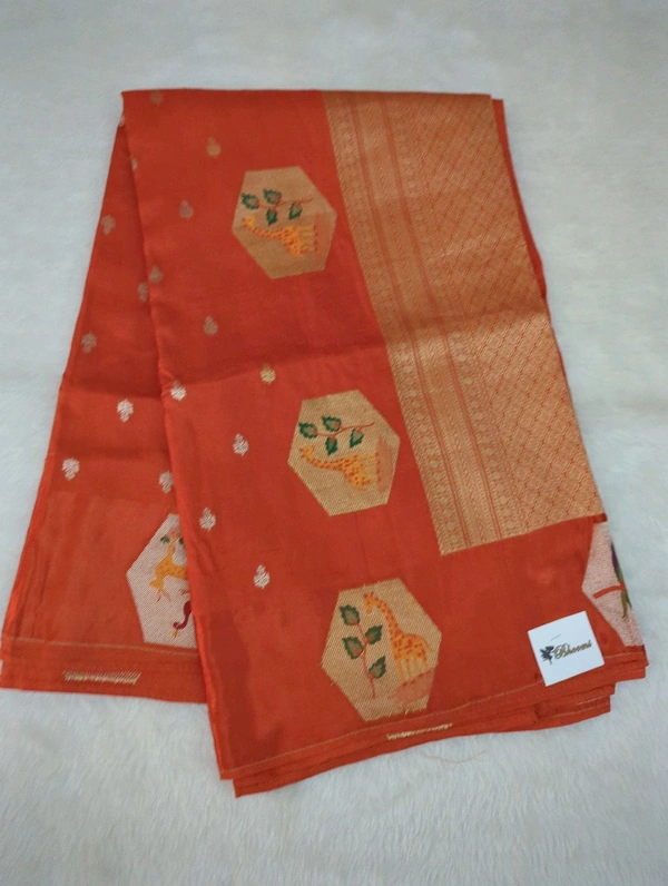 Mango Silk With Satin Boarder  - orange