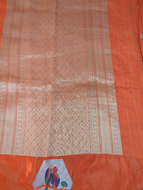 Mango Silk With Satin Boarder  - orange