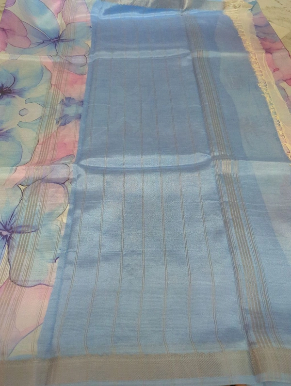 Pure Handloom Mangalagiri Pattu - Sky Blue