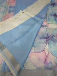 Pure Handloom Mangalagiri Pattu - Sky Blue