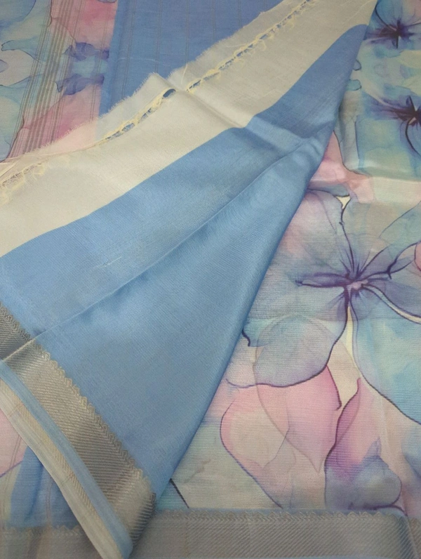 Pure Handloom Mangalagiri Pattu - Sky Blue