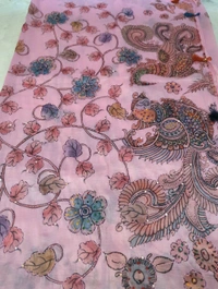 Tusser Crush With Digital & Hand Work  - Pink Lace