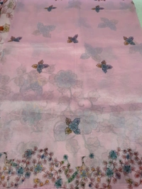 Tusser Crush With Digital & Hand Work  - Pink Lace