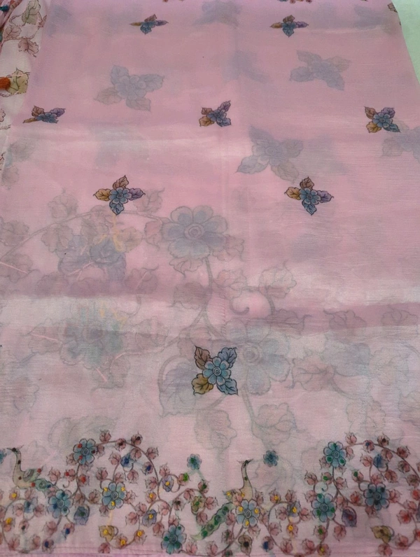 Tusser Crush With Digital & Hand Work  - Pink Lace