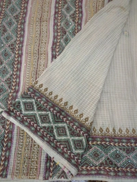 Mul Cotton With Handwork Blockprint - Bone